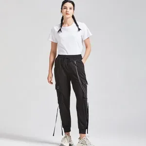 Schwarze Freizeithose für Damen im Frühling und Herbst, koreanischer Stil, Ins Hip-Hop-Student, lockere, hoch taillierte, schmal geschnittene Cargohose, trendig – Detail 3
