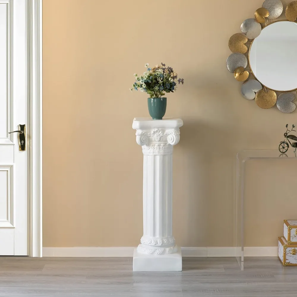 Decorative Fiberglass White Plinth Roman Style Column Ionic Piller Pedestal Vase Stand for Wedding or Party, Living Room