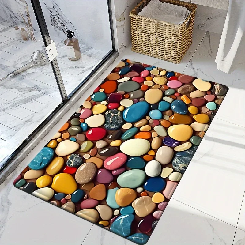 1PC, Cobblestone Color Printing Bedroom Door Carpet Mat, Waterproof Anti-slip Kitchen Bathroom Bathroom Floor Mat 40x60cm