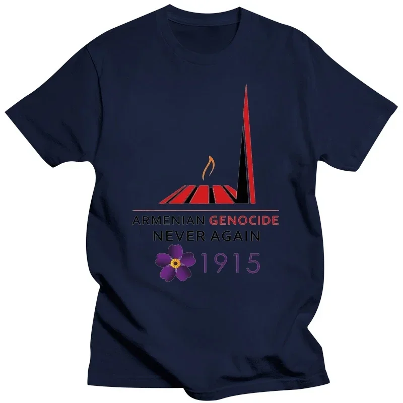 Black and White Mens T-shirts Featuring Armenian Genocide Never Again 1915 With Forget Me Not Flower Anmoruk T-shirt