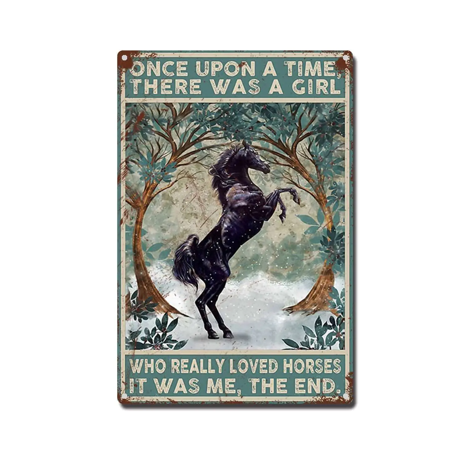 TSEZLOJH Tin Sign Once Upon A Time There was a Girl Who Really Loved Horse Aluminum Sign for Coffee Home Wall Decor 8x12 Inch-Ti
