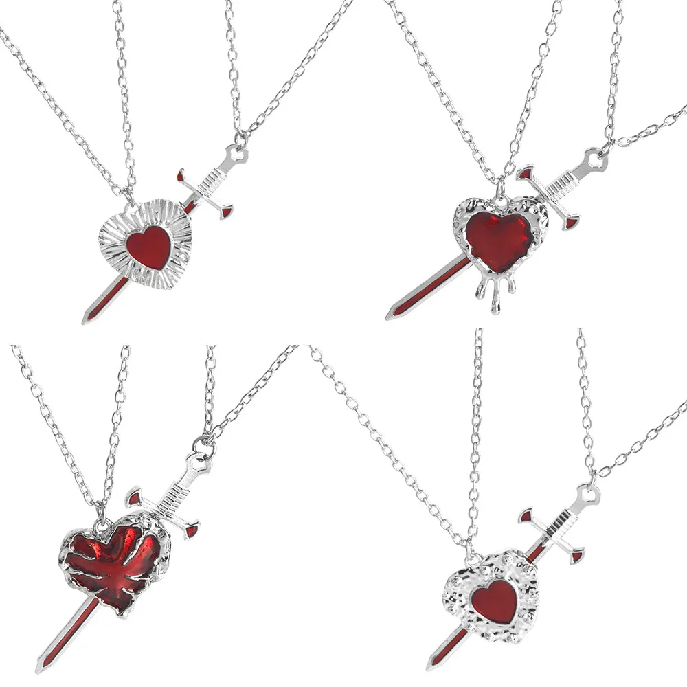 2pcs Swords Heart Pendant Necklaces for Women Men Cool Punk Heart Matching Necklaces Couple Friendship Fashion Jewelry Gift