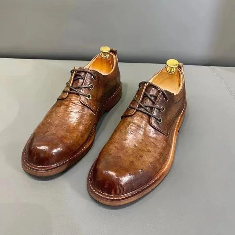 South African Ostrich Leather Casual Dress Italian High Quality Shoes For Mens Formal Fashion Trend Business Versatile Lace Up