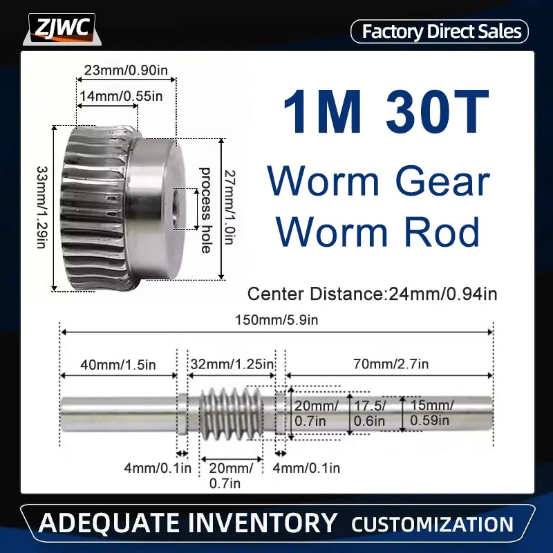 

1 шт., 1 модуль, 30 зубьев редуктора, Червячное отверстие для передачи передач и 1 м коэффициент передачи червячного стержня 1:30 45 # сталь для деталей ЧПУ