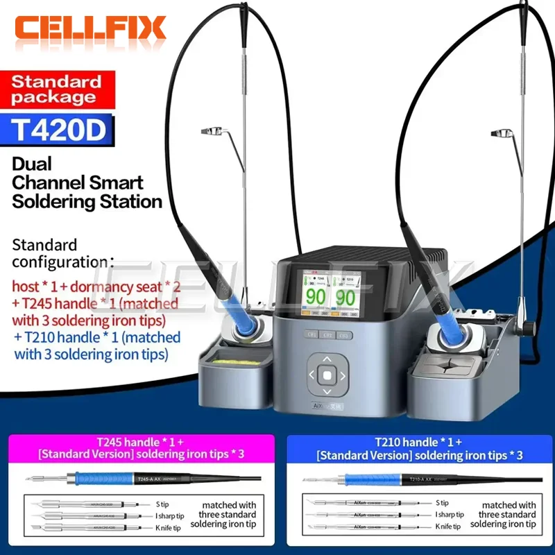 AIXUN T420D Dual-channel intelligent Soldering Station Mobile Phone Welding Repair Fast Heating Supports T245 T210 T115 Handles