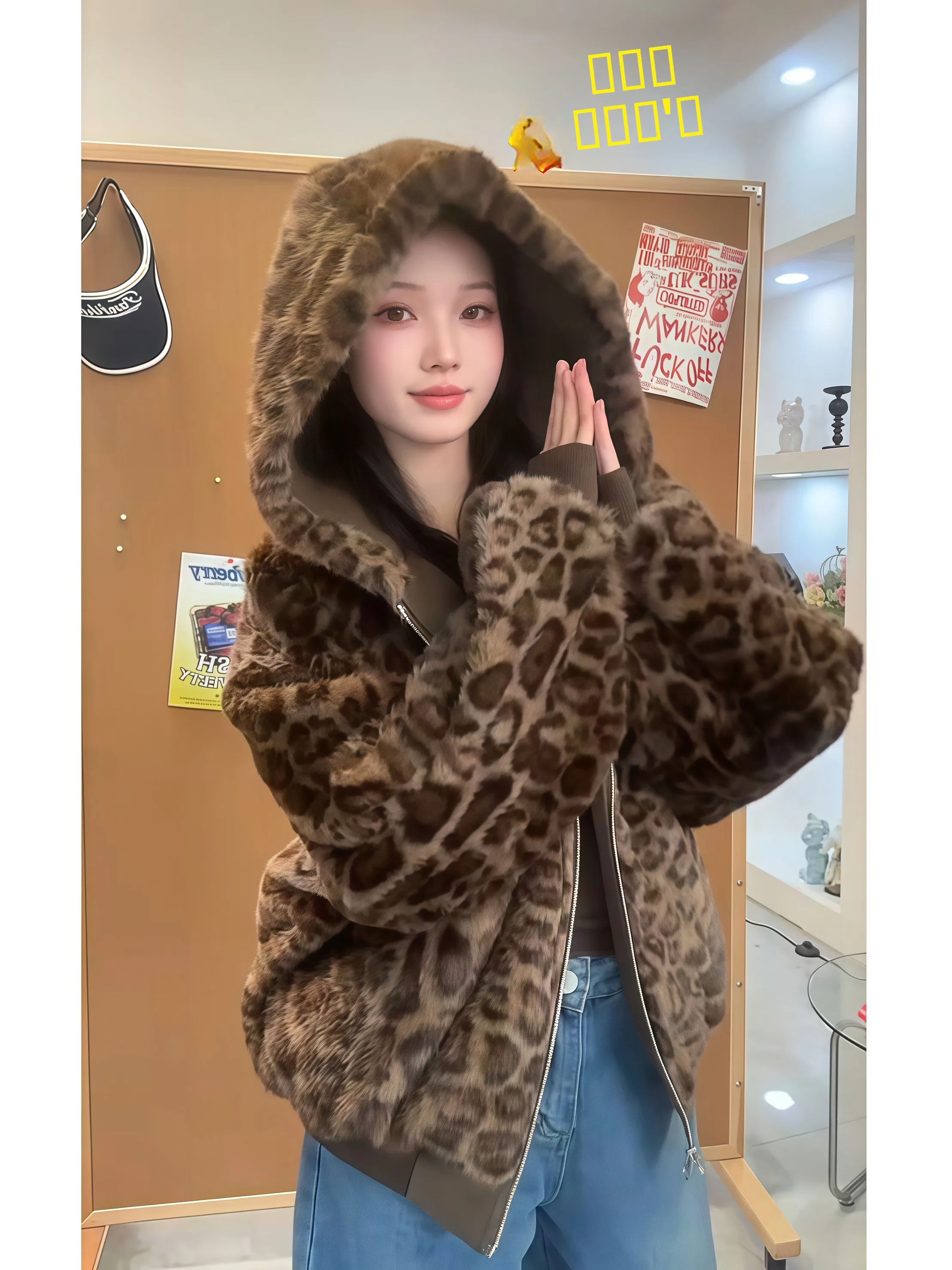 

Men's Double-Sided Wear PU Leather Thiened Winter Coat Leopard Print Eagle Design Cotton Jaet Warm Faionable Streetwear