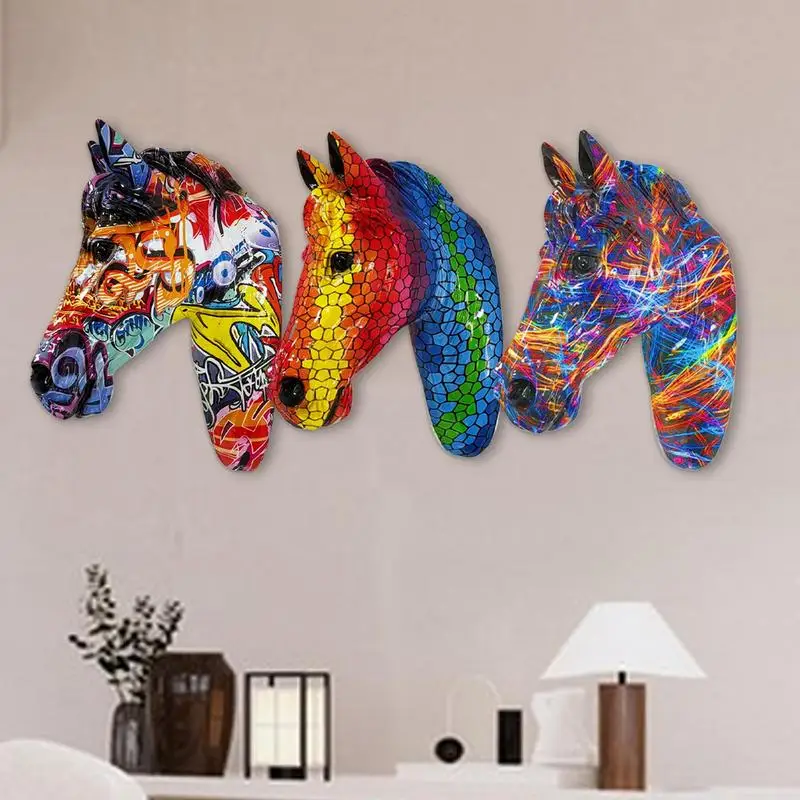 

Horse Head Wall Decoration Colorful Statue Home Accessories Resin Animal Decoration Room Wall Mount Horse Head Sculpture