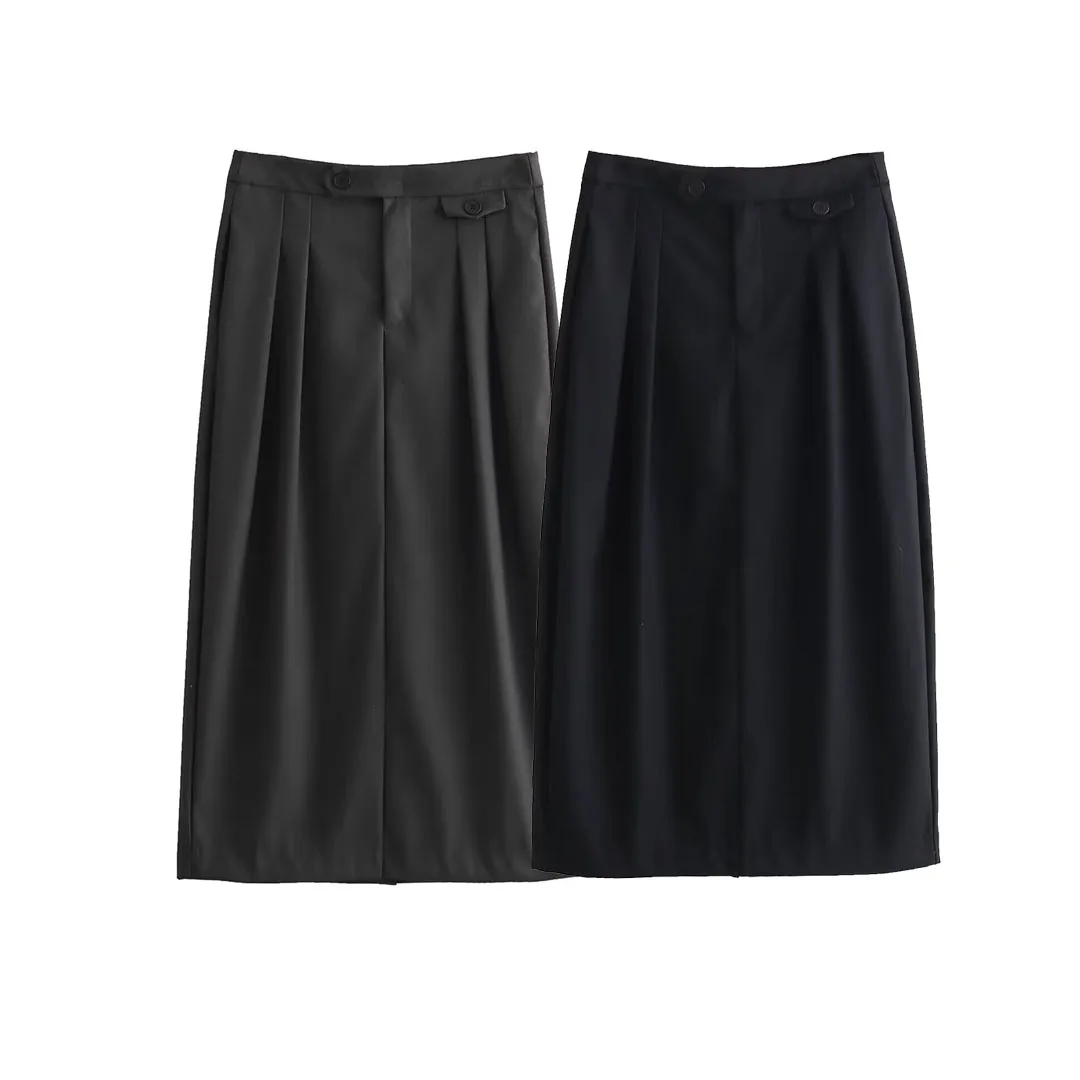 

Topenomi Retro Solid Skirts Women Autumn Winter Simple Folds Casual Mid Length Skirt Korean Chic Fashion Versatile Faldas Юбка