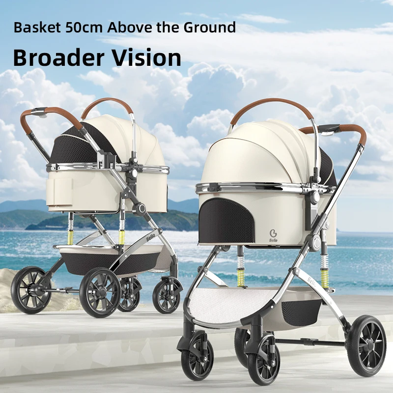 Bello Luxury Pet Stroller Modern Detachable Medium and Large Cart Aluminum Alloy Cat Dog Parm PU Wheels