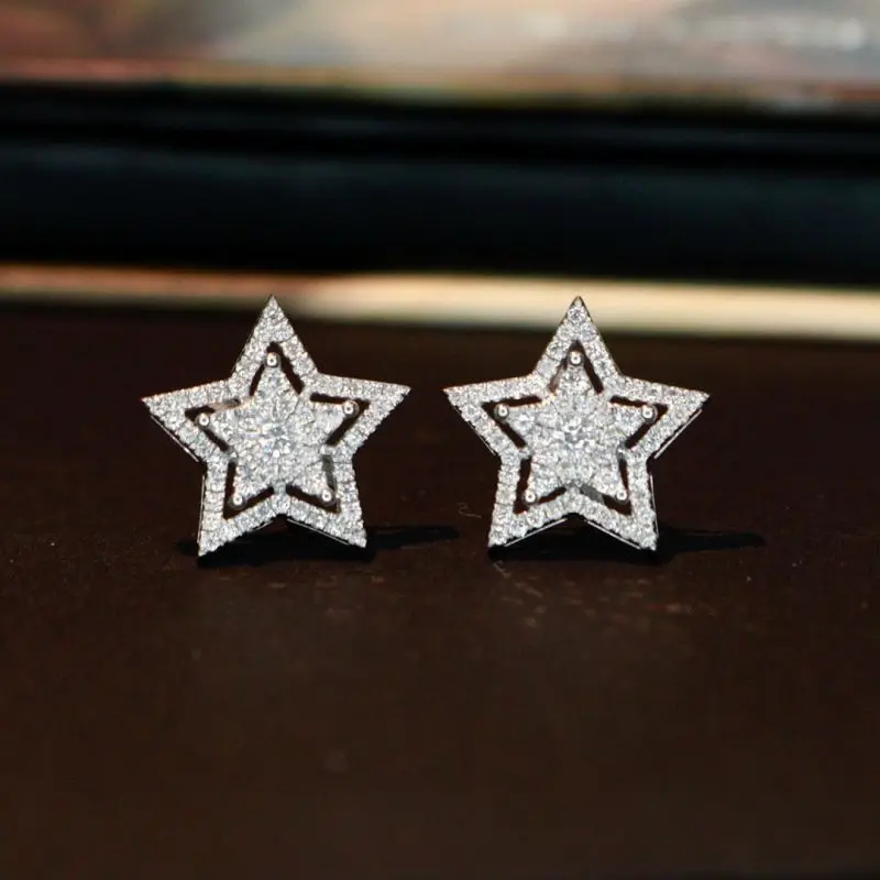 Aazuo Fine Jewelry Natrual Diamonds 0.50ct FG Color Luxury Star Real 18K Gold Stud Earrings Gifted For Women Wedding Party Au750