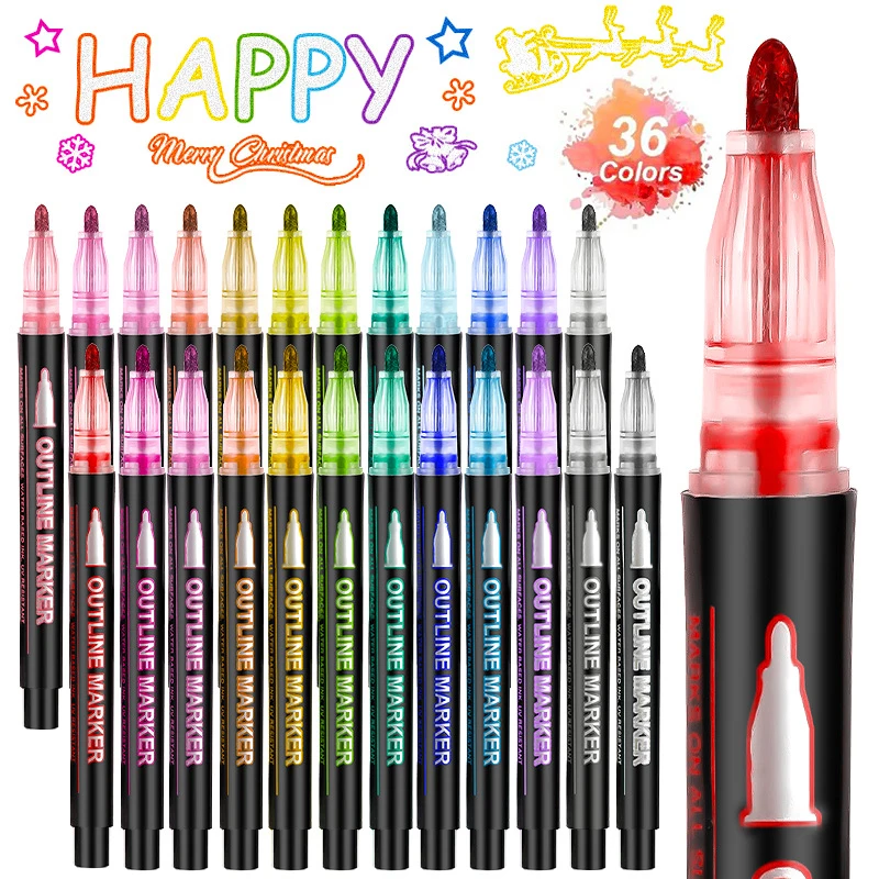 

8-48 Цвет Маркеры с металлическими контурами Ручки с двойной линией Блестящие ручки для рисования Контурные ручки для Дети Подростки Подарки