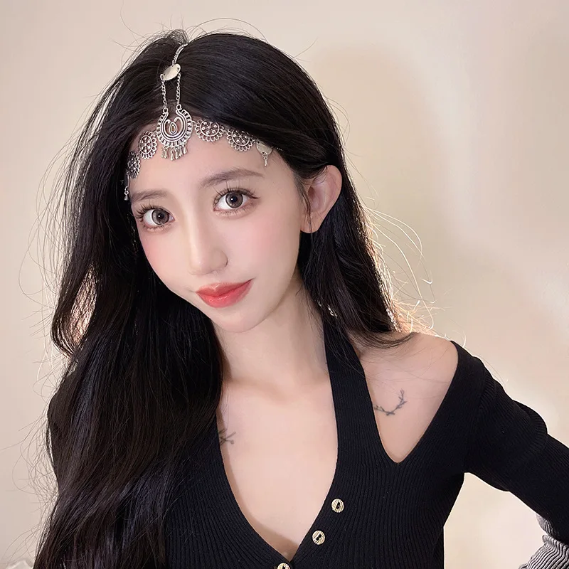 Vintage Tassel Hair Jewelry Metal Headband Long Punk Head Chain Piece Forehead Headpiece for Women Girl Trendy  Accessories