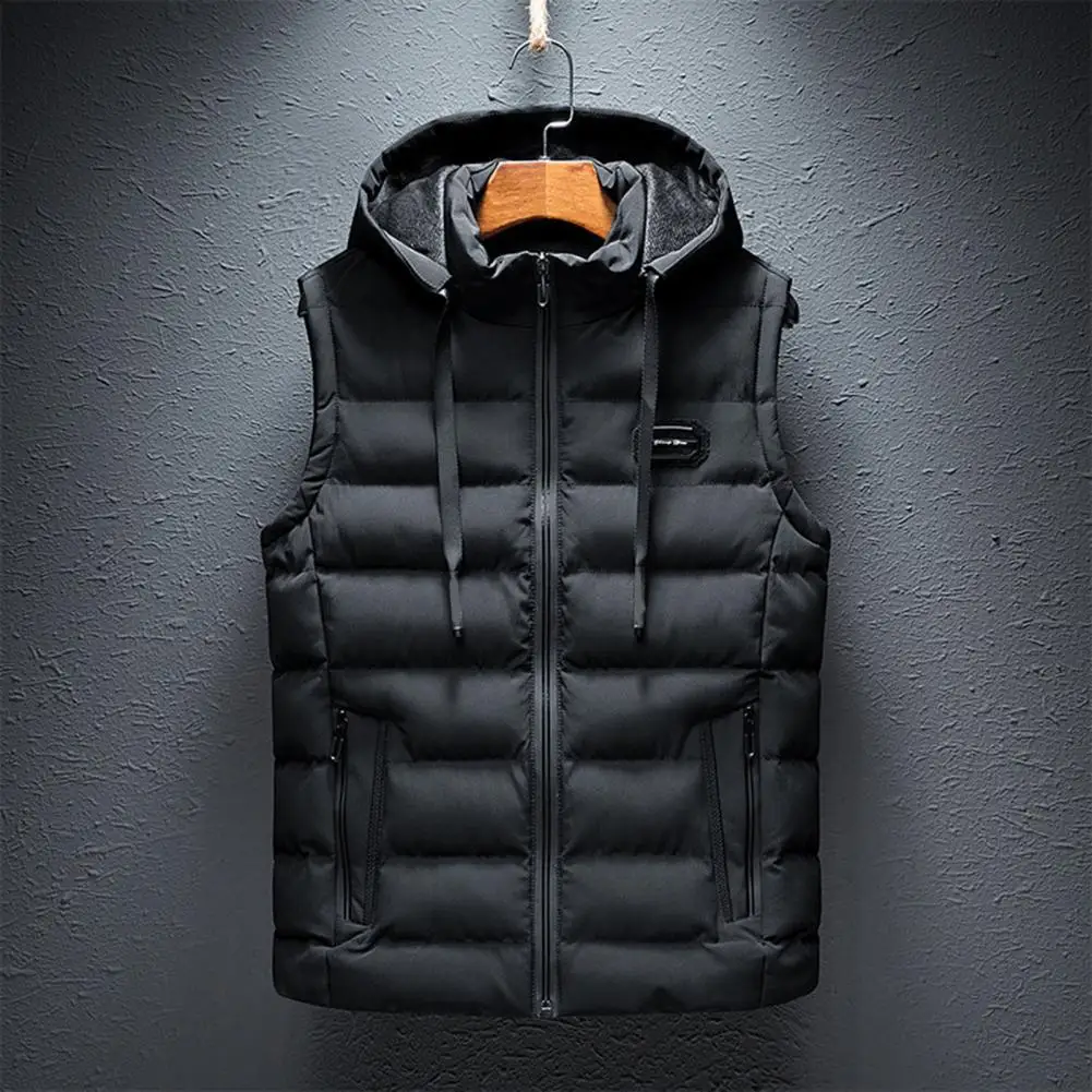 

Men Winter Cotton Vest Padded Thick Warm Sleeveless Hooded Drawstring Pockets Men Waistcoat Soft Warm Men Waistcoat