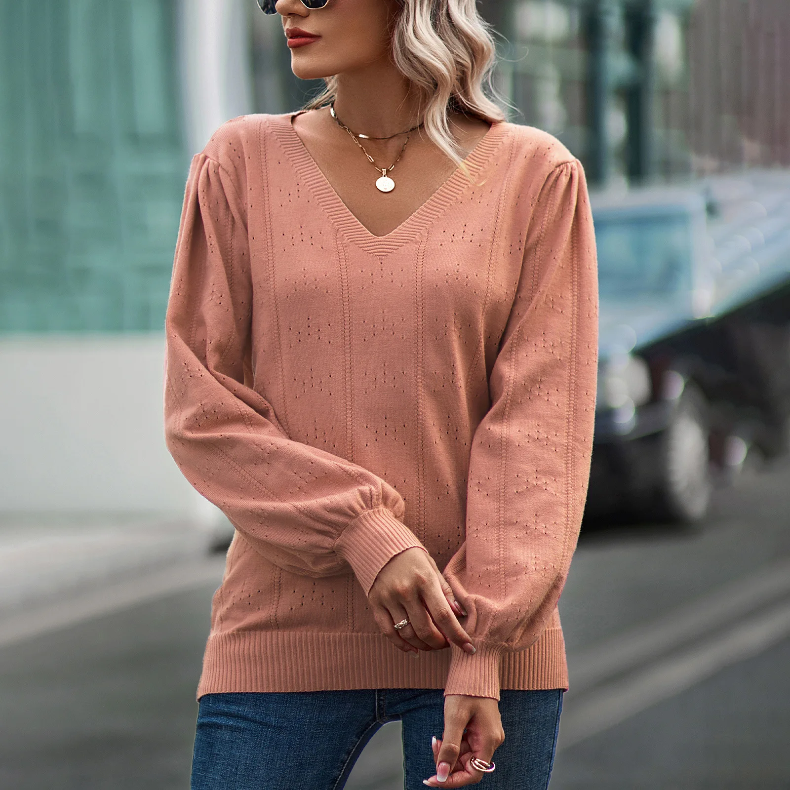 

Women's Sweater 2025 Autumn and Winter Temperament Casual Long-sleeved V-neck Sweater Womens Knitwear