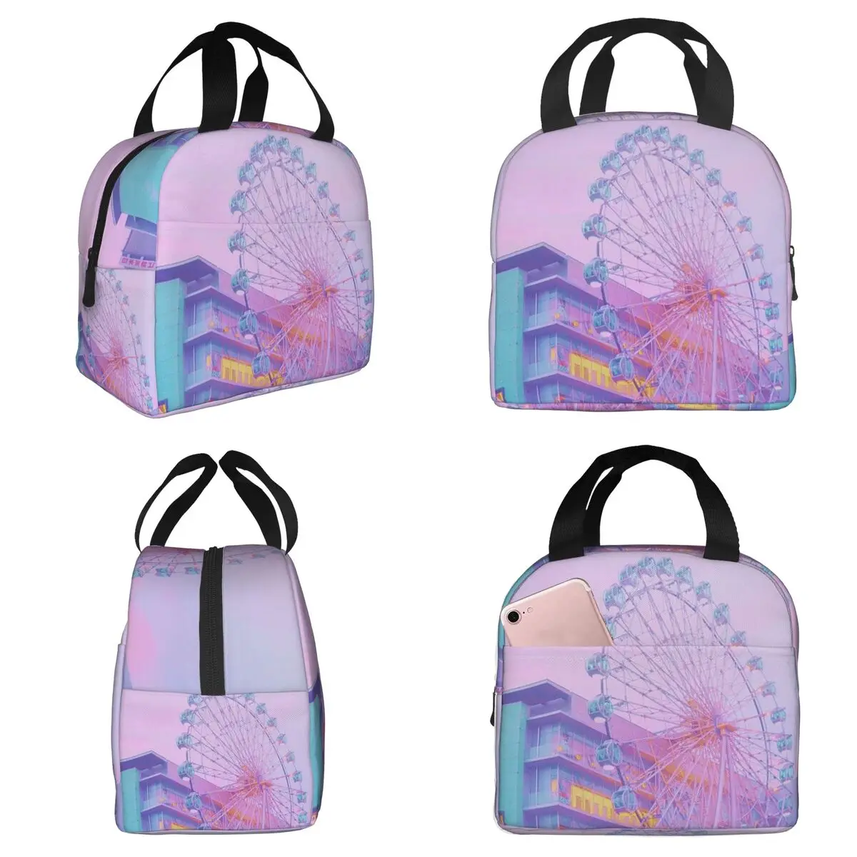 One Urban Ferris Wheel Pattern Insulated Lunch Bag for Kids School Cooler Thermal Food Box Tote Portable Lunch Boxes Container
