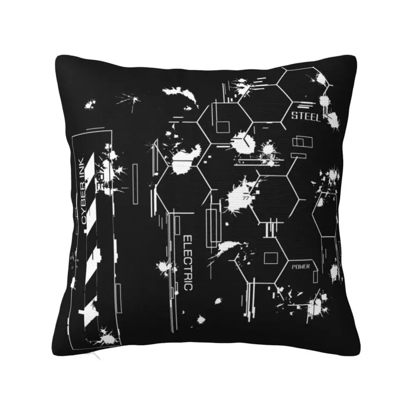 Tokyo Techwear Hexagons Cyber Ink Splash Cushion Covers Velvet Future Tech Wear Graphic Pillow Car Square Pillowcase Home Decor