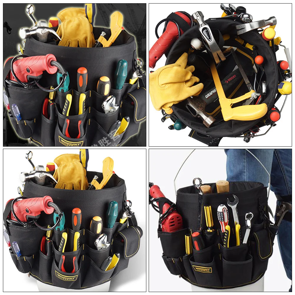 600D Oxford Cloth Tool Bag Bucket ganizer Pouch for Hardware Tools PE Partition Multiple Pockets Portable Tool Storage