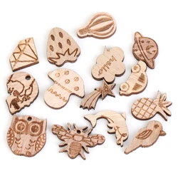 50Pcs Wooden Woodchip Animal Strawberry Mushroom Car Cloud Shaped For DIY Bracelet Jewelry Making Handmade Accessories
