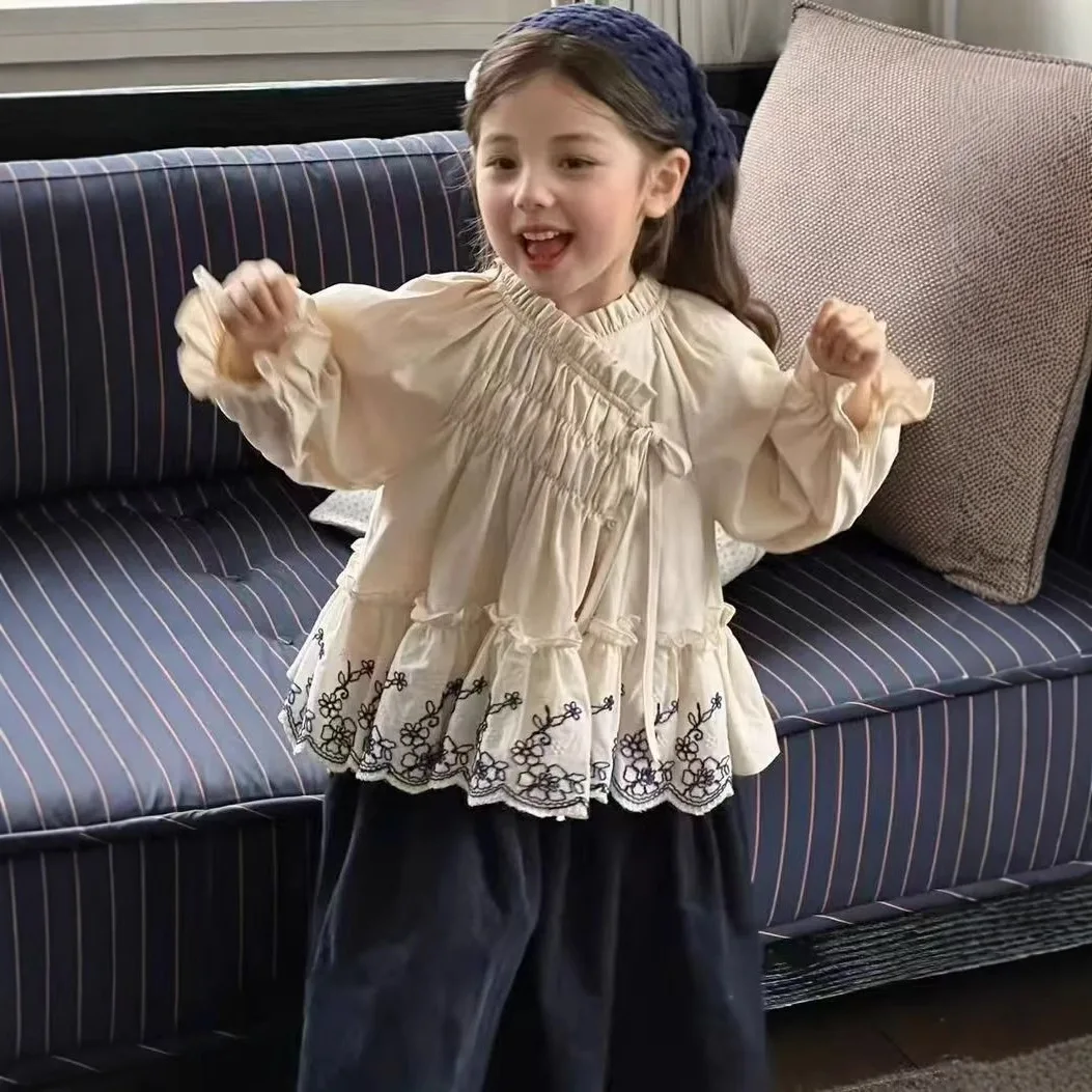 

Рубашка с длинными рукавами для девочек, детский весенне-осенний новый модный корейский топ, красивый, мягкий, удобный, повседневный, милый