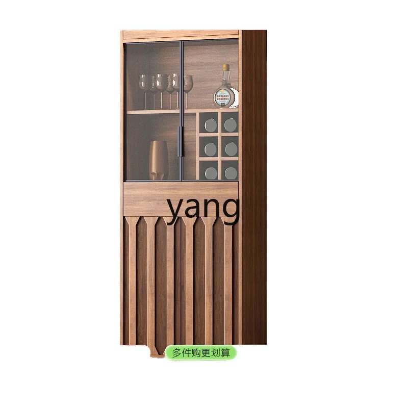 

Yjq wine cabinet display living room new Chinese-style household solid wood against the wall glass dining side rack