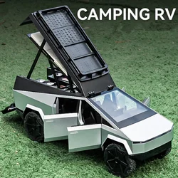 1/24 Tesla Cybertruck Pickup Alloy Camping RV Car Model Diecasts Metal Toy Van Touring Motorhome Car Model Sound Light Kids Gift