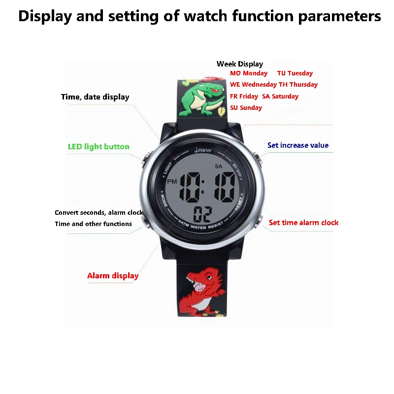 UTHAI C09 Kids Children Electronic Watches LED Cute Cartoon Dinosaur Alarm 30M Waterproof Luminous Boy Student Smart Watch Gift