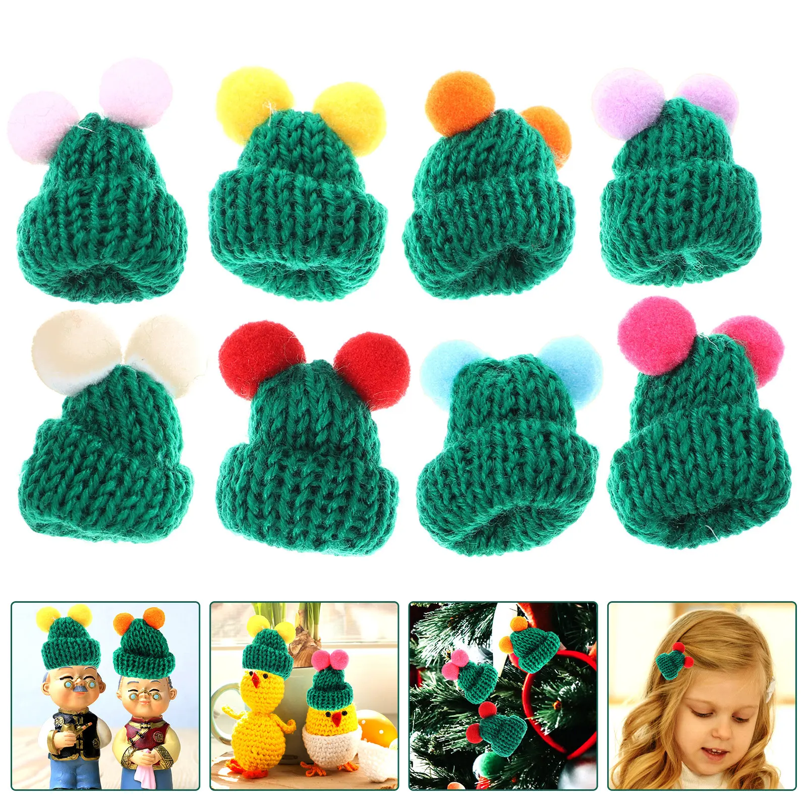 30 Pcs Tiny Hat Yarn Mini Knit Hats for Crafts Christmas Knitted Small Cap Decor