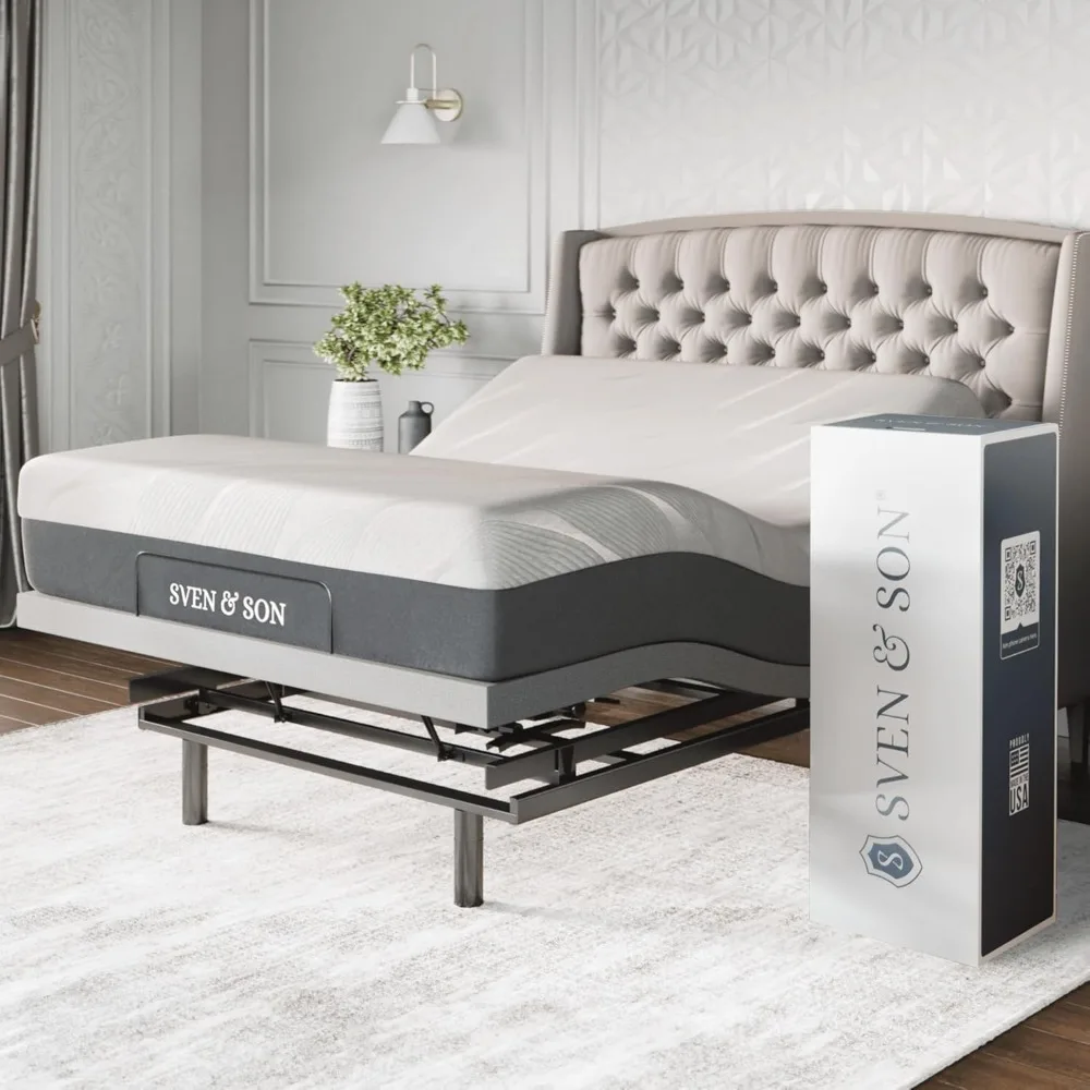 Platinum Adjustable Bed Base Frame + 14 inch Hybrid Spring Matt, Lumbar Support, Head-Pillow-Tilt, Massage, Base Frame