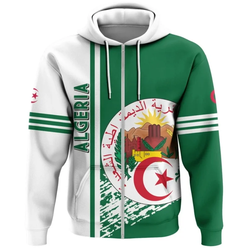 3d Printed African Countries Algeria Flag Zip Up Hoodies Men Women Casual Plus Size Jacket Coat Streetwear Kids Sport Tracksuit