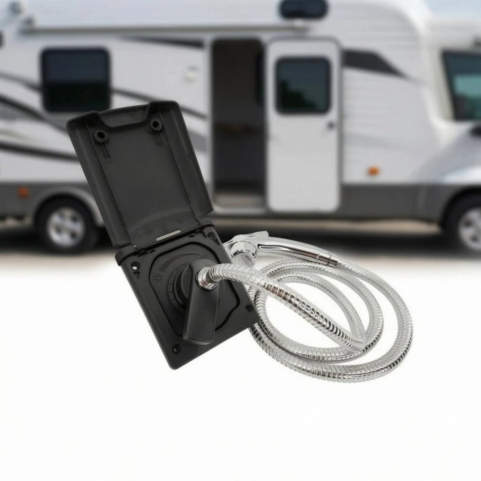 Embedded Hot and Cold Shower Unit Coiled Hose Recessed Shower Station Bath Hardware Hinged Cover for RV, Boat view 6