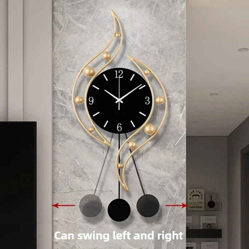 Living Room Metal Wall Clock Modern Art Silent Wall Clock Elegant Home Ornaments Home Decoration with Mobile Pendulum Design