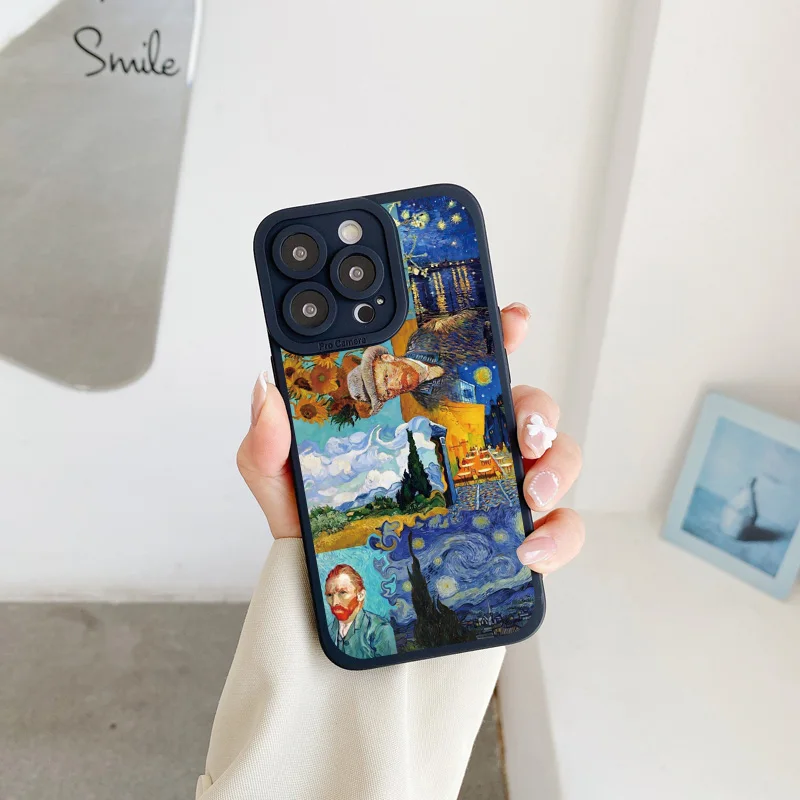 Vintage Van Gogh Phone Case for iPhone 13 12 11 14 Pro Max Puzzle Illustration Phone Back Cover for iPhone 8 7 Plus SE2 X XS XR