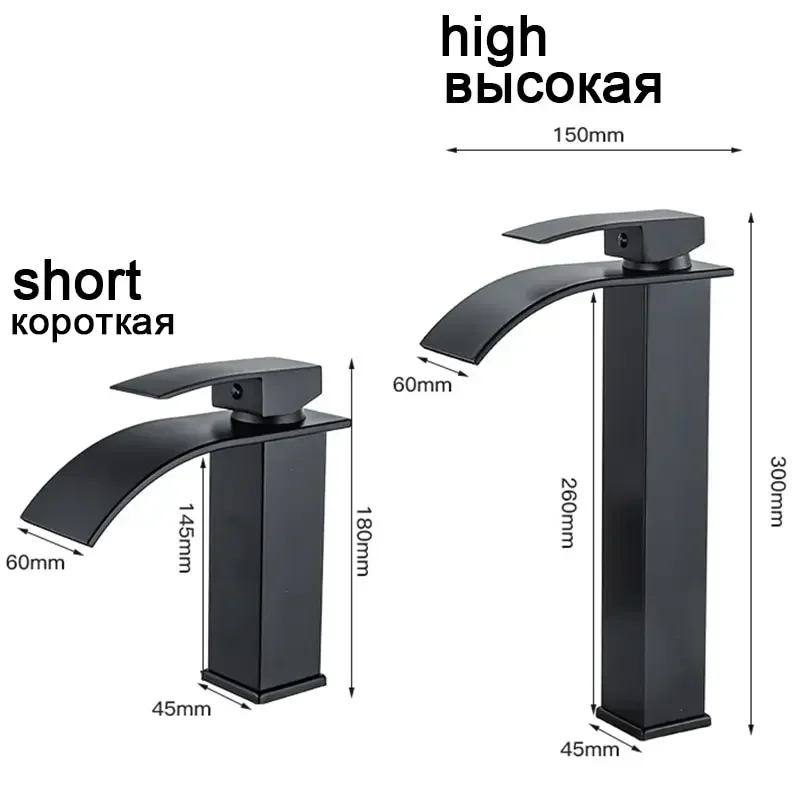 Bathroom Waterfall Basin Sink Faucet Black Faucets Brass Bath Faucet Hot&Cold Water Mixer Vanity Tap Deck Mounted Washbasin tap