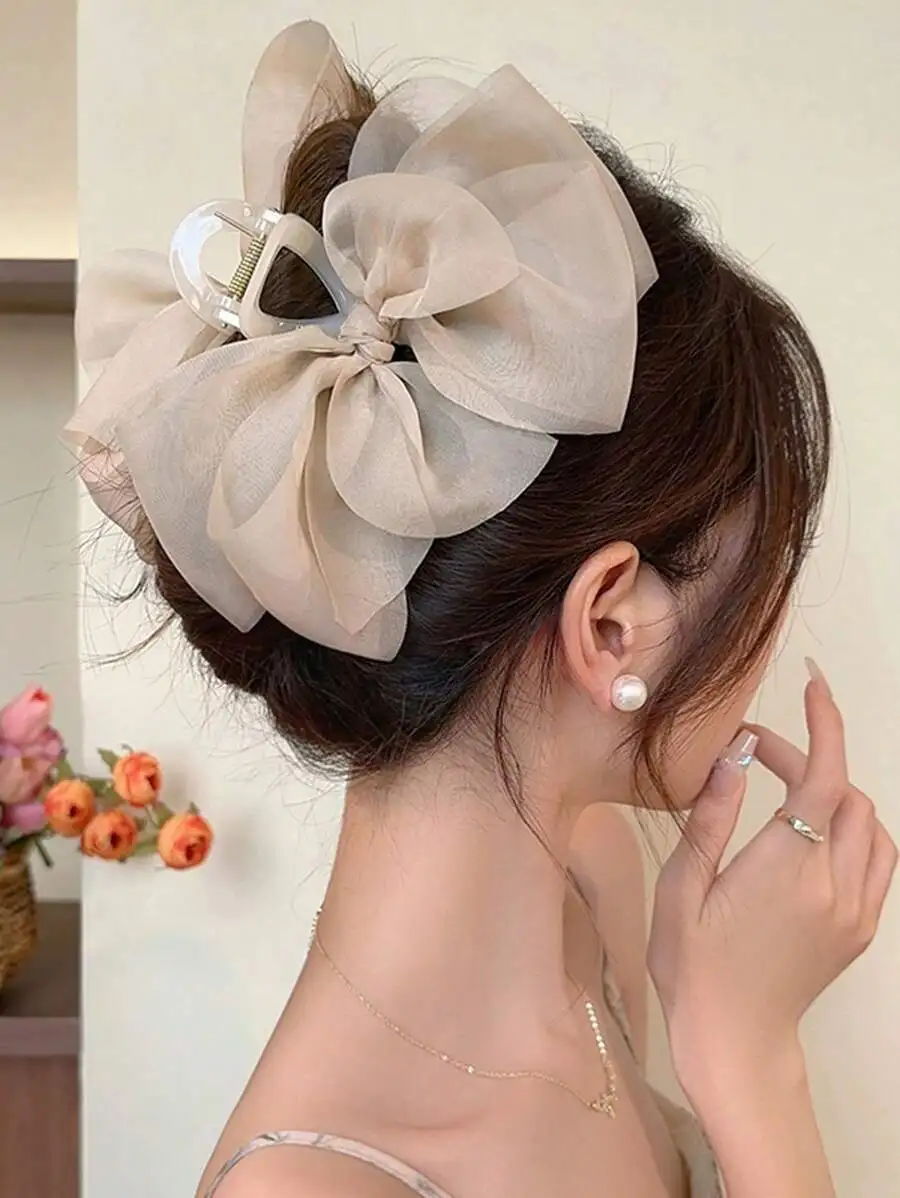 

Large Chiffon Bow Claw Hair Clip for Women, Lightweight Elegant Accessory for Daily Wear