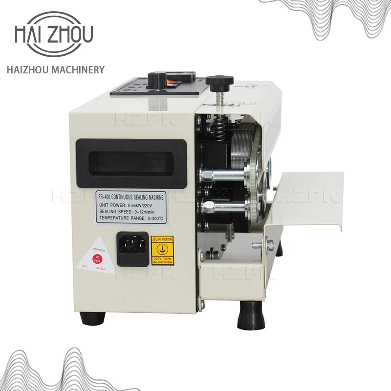 HAIZHOU MINI Sealer Continuous Band Sealing Machine For Plastic Bag and Date Impress Coding Tabletop Small Size FR-400