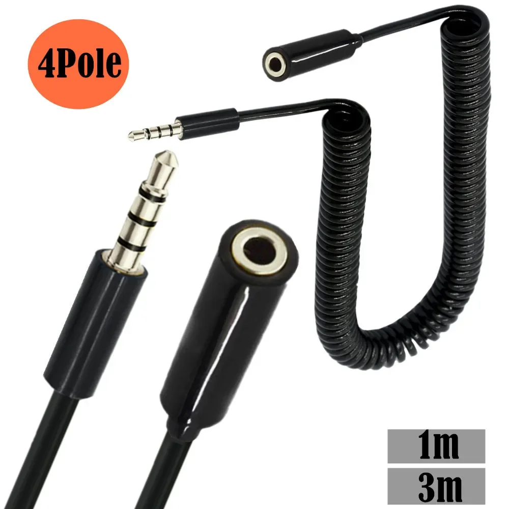 3.5mm TRRS connector Spring Coiled Cable RODE Sc7 By VIDEOMIC GO Video Micro-type Mics 1/8‘’4 3 pole Audio cord Male to Female