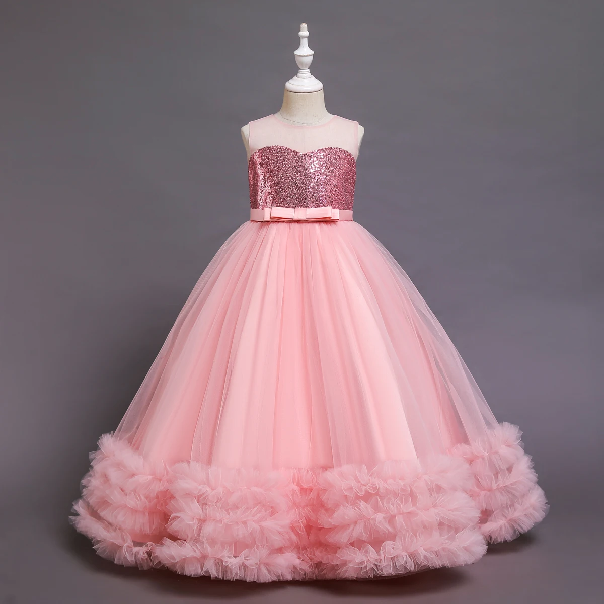 Baby Girls Flower Princess Lace Ball Gown Party Long Dress For Brithday Wedding Teenager Kids Christmas Dresses Children Clothes