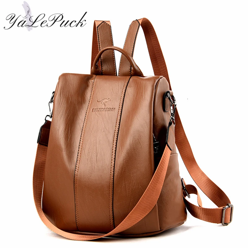 Anti-diebstahl leder rucksack frauen vintage schulter tasche damen hohe kapazität reise rucksack schule taschen mädchen mochila feminina