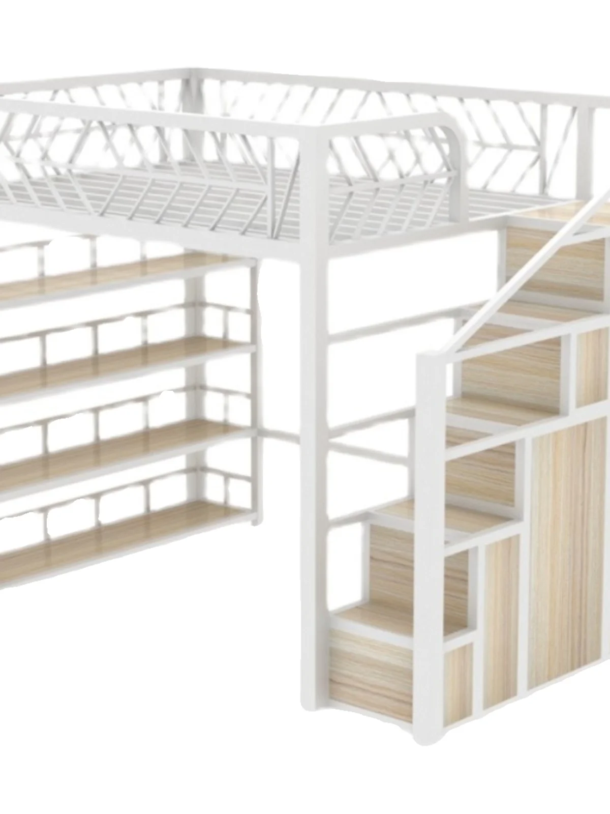 

Двухэтажный павильон, скандинавский дуплекс, приподнятая кровать, верхняя и нижняя двухъярусная кровать, простой нижний столик, маленькая квартира, лофт