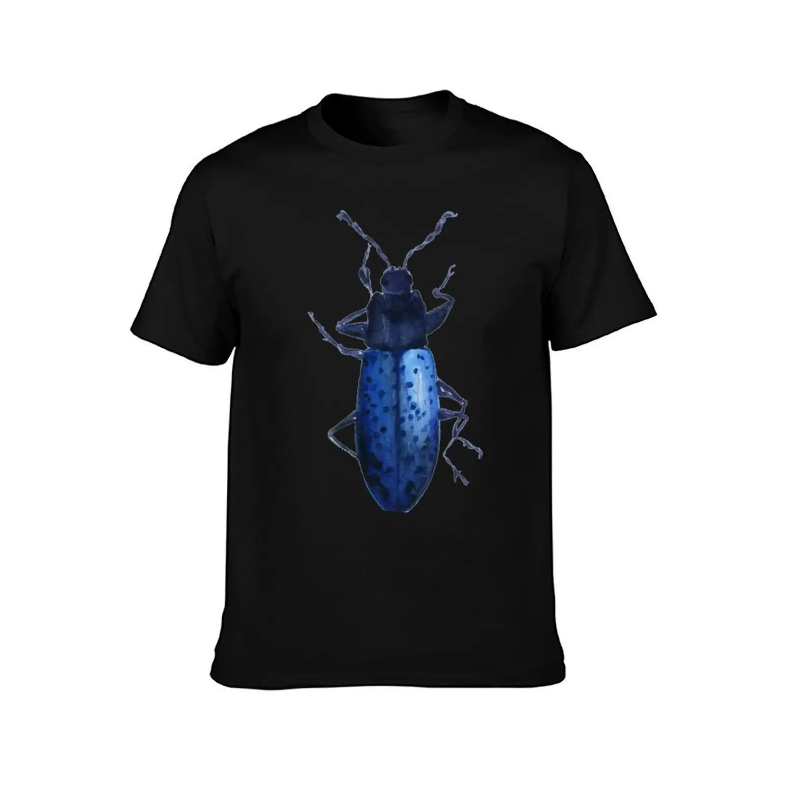 Insect Bug Blue beetle Watercolor T-Shirt, Summer Casual Cotton Tee, Oversized Streetwear Tops, Vintage Graphic Print