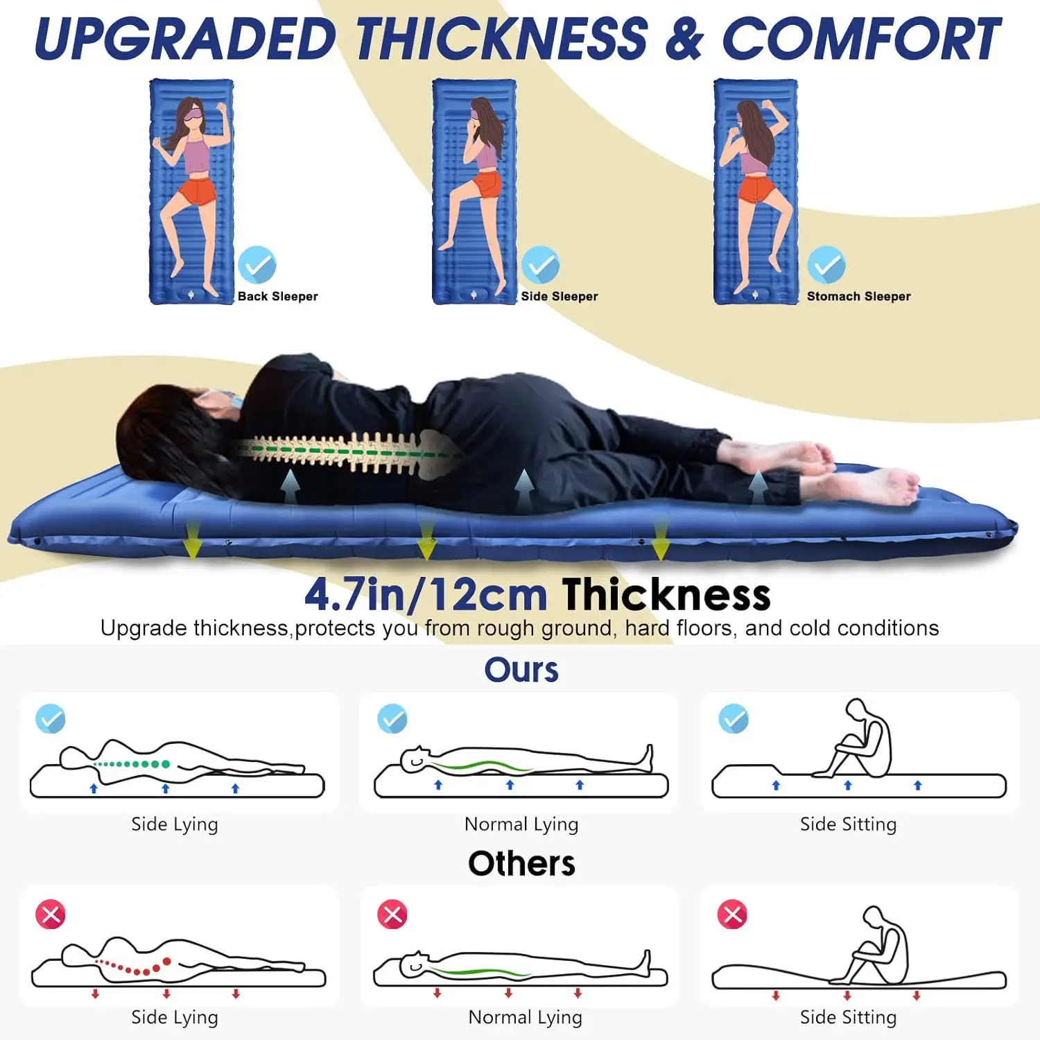 Outdoor Portable Camping Sleeping Mat Moisture-proof Mat Inflatable Mattress Camping Single Pull Belt Thickened Air Mat