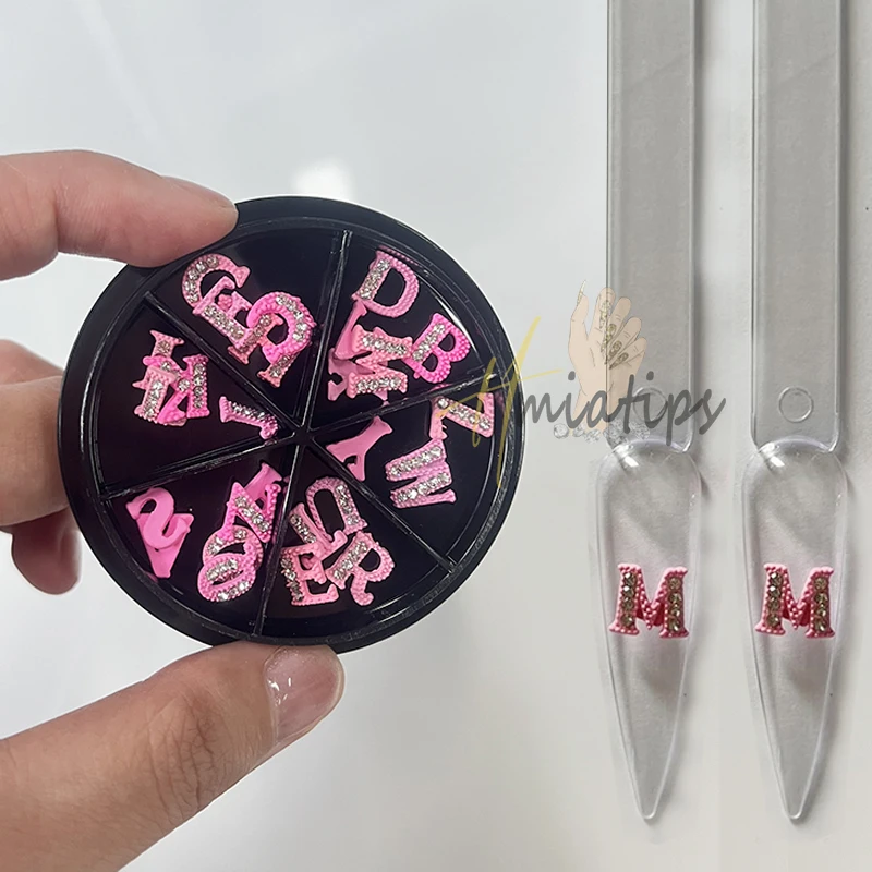 26 Letters A-Z Nail Accessories Charms Pink Metal Jewels Alphabet Manicure Jewelry 3D Nail Art Decorations Supplies