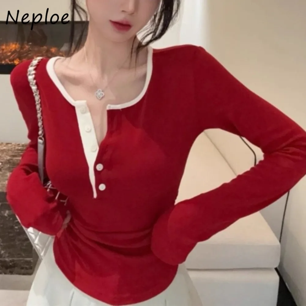 

Neploe Sweet Fresh Japanese Panelled T-shirt New Undershirt Pure Desire Slim Women Clothing Elegant Spice Girls Literary Mujer