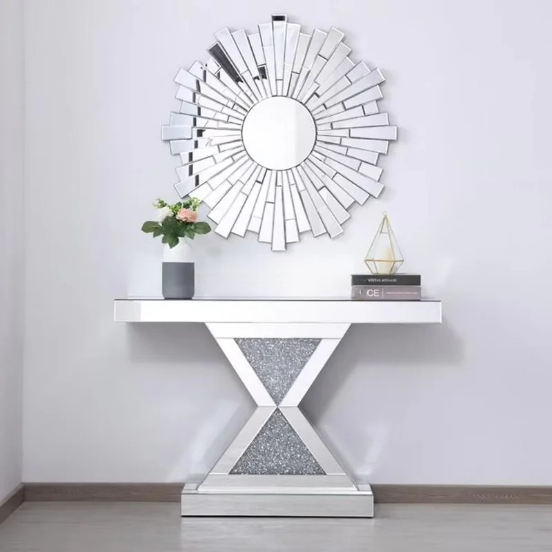 Modern Style MDF Carved Vanity Console Table Sparkle Mirrored Diamond For Home Furniture Set Console Table