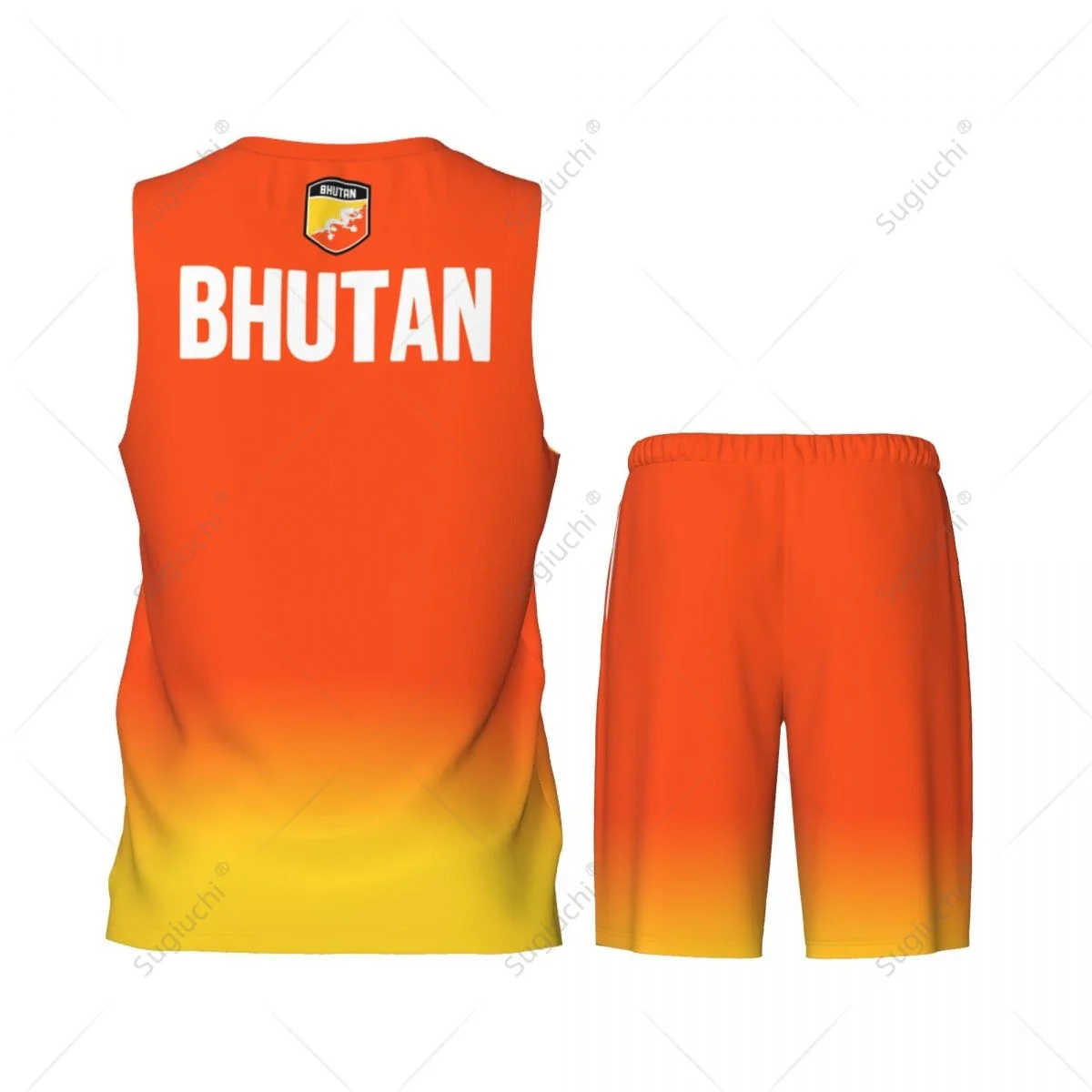 Men Bhutan Flag Basketball Jersey Set Mesh Shirt & Pants Sleeveless Exclusive Team-up Custom Name Nunber Unisex 3