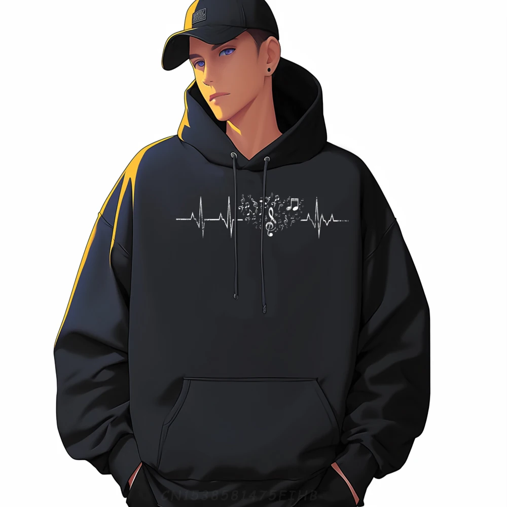 Heartbeat Music Notes Instrumental Teacher and Student Graphic Sweatshirts Men Spring Polyester Fiber Hoodies Men