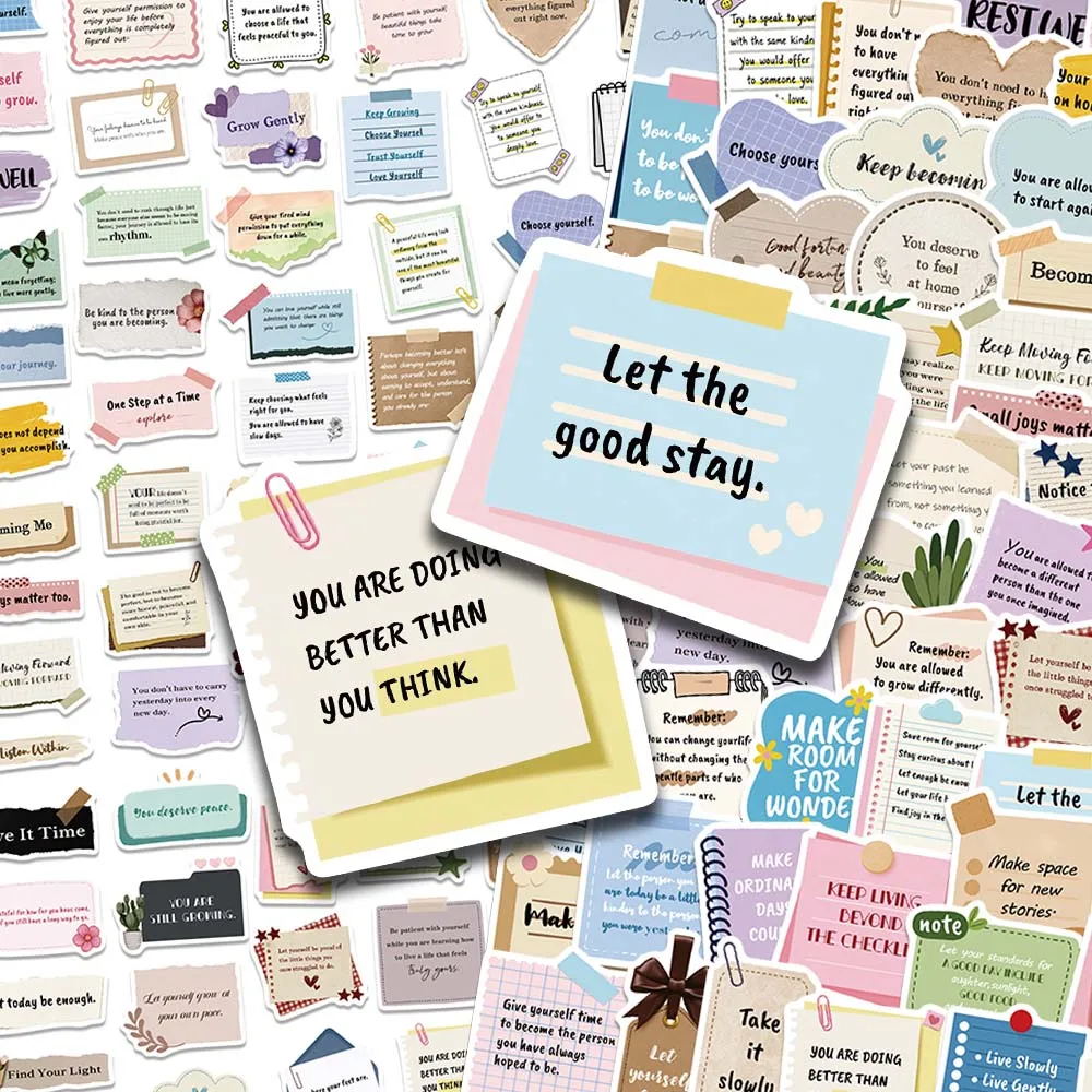 50/100pcs Encourage Notes Stickers Inspirational Aesthetic Vintage Pastel Boho Decal for Journal Scrapbook Guitar Notebook Gift