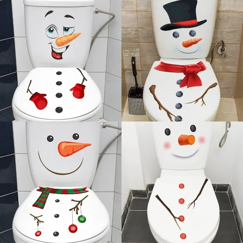 Snowman Christmas Toilet Stickers PVC Self-adhesive Waterproof 5 Types Wall Sticker Bathroom Decals Mural for Xmas Decoration