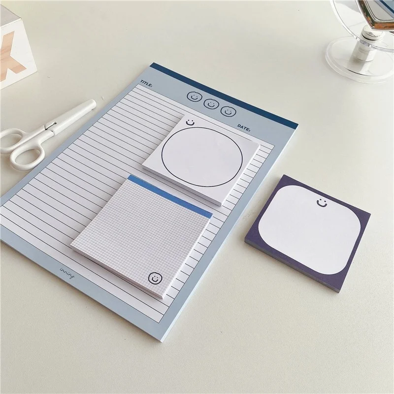 Ins Smiley Face Simple Style Memo Pad Student Grid Message Note Paper To Do List Mini Notepad School Stationeries 50 Sheets