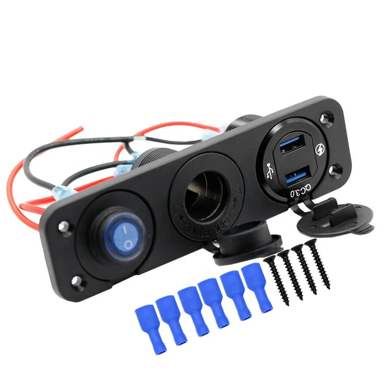 

QC 3.0 Dual USB Ports LED Voltmeter 12V Power Socket Outlet Car Boat Marine RV Switch Panel